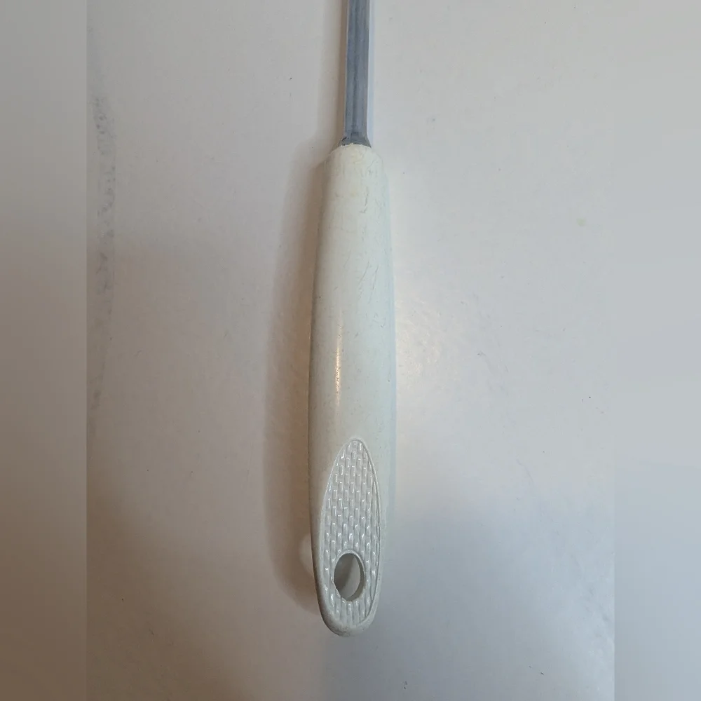Ekco Slotted Angled Vtg Spatula Chromium Plated - Plastic White Handle 13” Long